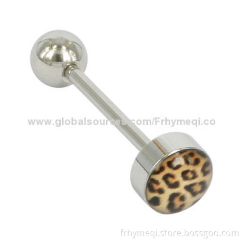 316L Stainless Steel Pic Inlay Epoxy Logo Tongue Barbell Body Jewelry, OEM Orders Accepted